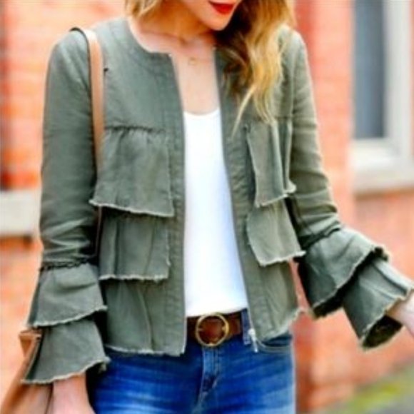 INC International Concepts Jackets & Blazers - INC International Concepts 100% Linen Olive Green Lagenlook Boho Chiffon Jacket